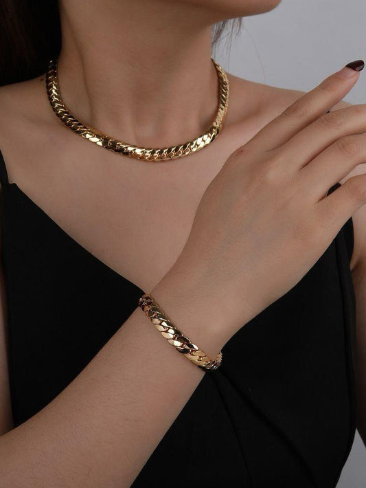 Set Collier & Bracelet Dorés – Modèle Safa Inox